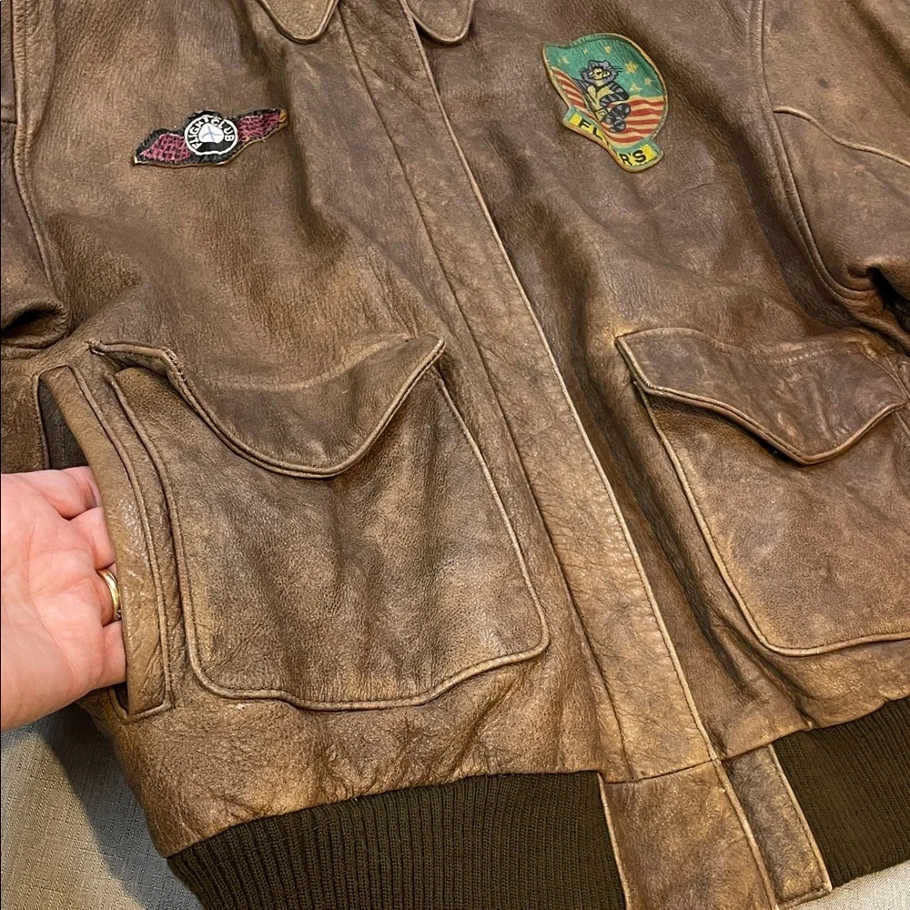 Vintage Flight Club Leather Aviator Bomber Jacket Men’s Size Large Top Gun